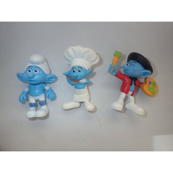 Set 3 Smurfs Figurines Painter Chef Panicky Collectible Plastic Toys 3" Mcdonald - Picture 3 of 5